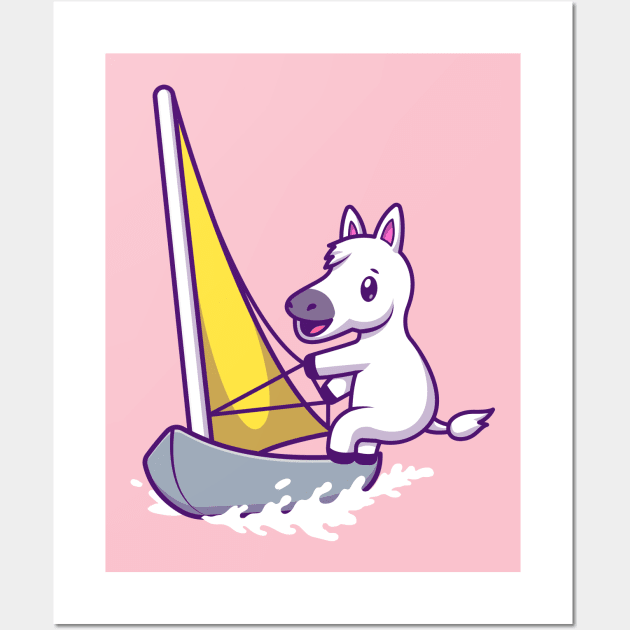 Cute Arabian Horse Sailing Sport Cartoon Wall Art by Catalyst Labs